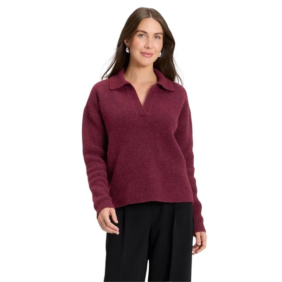 a new day Sweaters - A New Day Women's Burgundy V Neck Collared Pullover Sweater Size Large